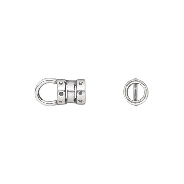 Crimp end, JBB Findings, antique silver-plated pewter (tin-based alloy), 7x6mm tube with loop, 4mm inside diameter. Sold per pkg of 2. image number 0