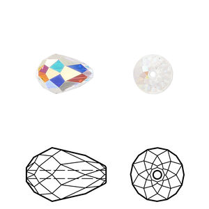 Bead 4pk crystal AB, Crystal Passions® 12x8mm teardrop 5500