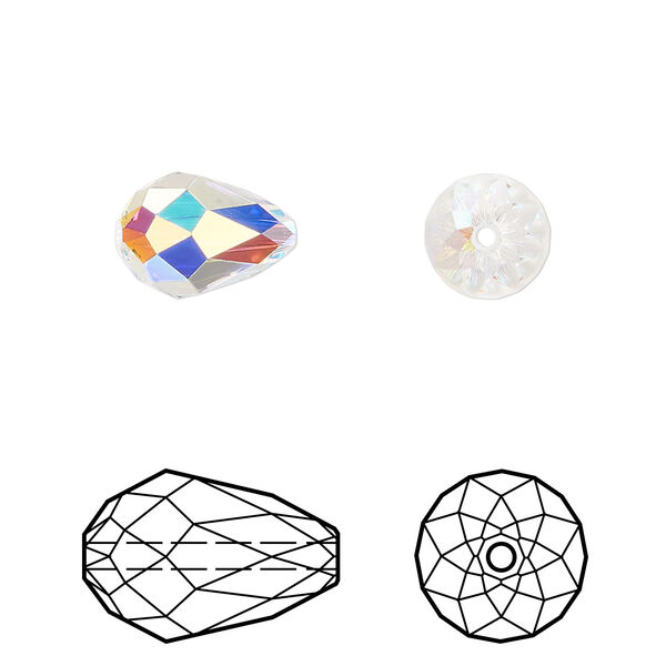 Bead 4pk crystal AB, Crystal Passions® 12x8mm teardrop 5500 image number 0
