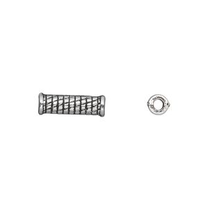 Bead, antique silver-plated "pewter" (zinc-based alloy), 14x4mm double-sided tube with brick pattern. Sold per pkg of 50.
