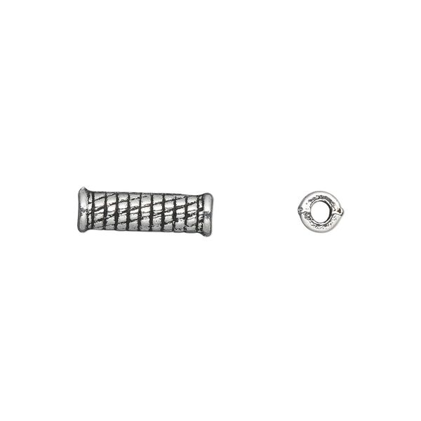 Bead, antique silver-plated "pewter" (zinc-based alloy), 14x4mm double-sided tube with brick pattern. Sold per pkg of 50. image number 0