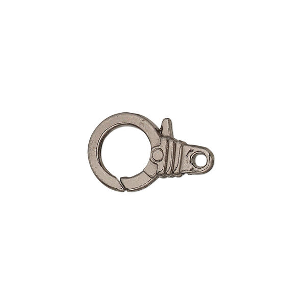 Clasp, lobster claw, gunmetal-plated "pewter" (zinc-based alloy), 18.5x11.5mm with double-sided ribbed design. Sold per pkg of 8. image number 0