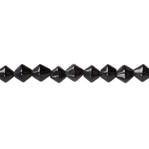 Bead, glass, opaque black, 3-5mm faceted bicone. Sold per 12-inch strand.
