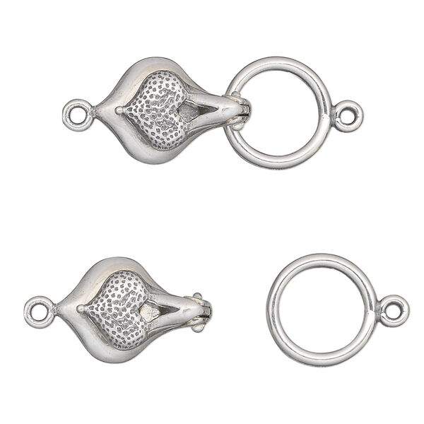 Clasp, JBB Findings, magnetic fold-over, antiqued sterling silver, 23x11mm heart. Sold individually. image number 0