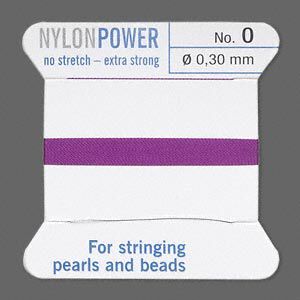 Thread, Griffin, nylon, amethyst purple, size #0. Sold per 2-meter card (approximately 78 inches).