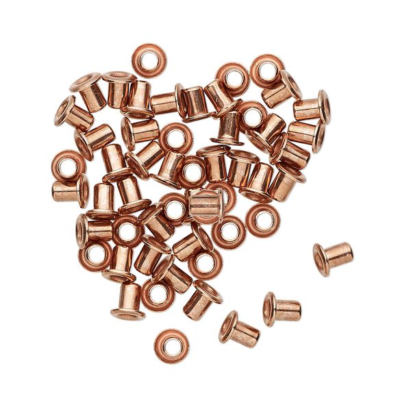 Eyelet, copper-plated brass, 3.5mm with 3x2.4mm tube and 1.7mm inside diameter, fits 2.5-3.5mm hole. Sold per pkg of 50. image number 0