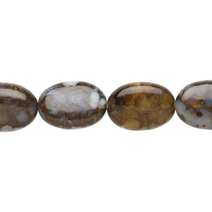 Brown opal 1pkg1, puffed oval bead 15.5-16 inch 14x10mm