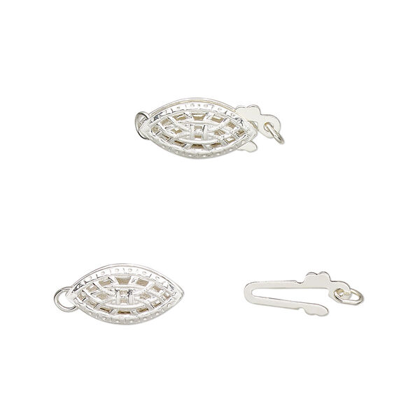 Clasp, fishhook, sterling silver, 12x6mm oval with cutouts. Sold per pkg of 2. image number 0