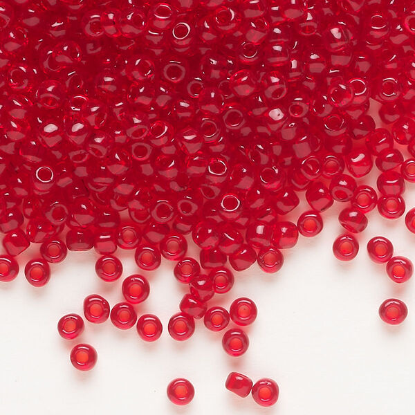 Seed bead, Dyna-Mites™, glass, transparent red, #8 round. Sold per 40-gram pkg. image number 0