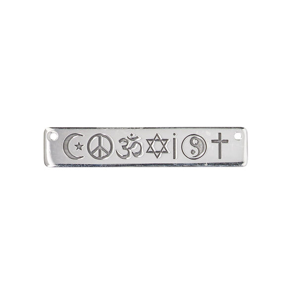 Focal, sterling silver and enamel, black, 30x6mm single-sided flat rectangle with coexist symbol. Sold individually. image number 0