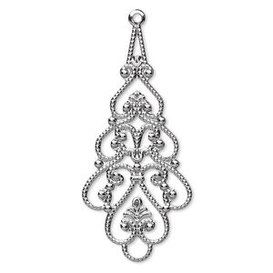 Focal, gunmetal-plated brass, 38x18mm filigree teardrop. Sold per pkg of 10.