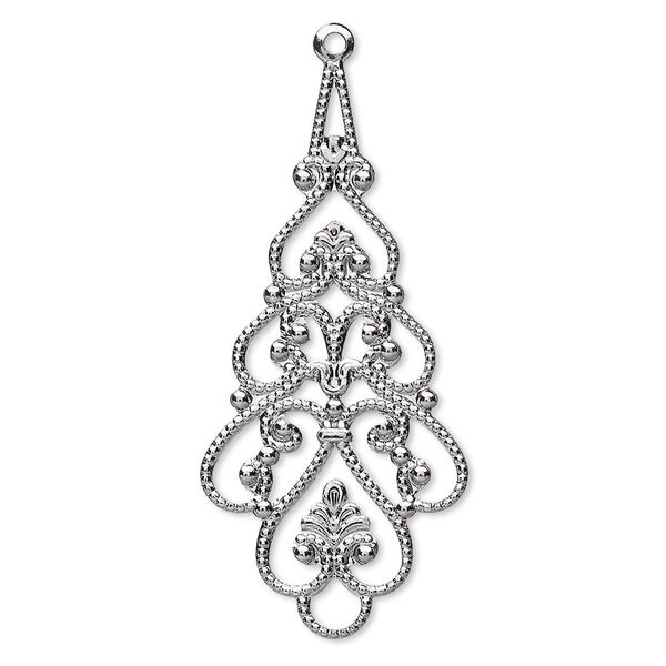 Focal, gunmetal-plated brass, 38x18mm filigree teardrop. Sold per pkg of 10. image number 0