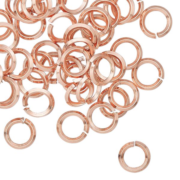 Jump ring, copper, 8mm hand-cut round diamond wire, 5.2mm inside diameter, 16 gauge. Sold per pkg of 50. image number 0