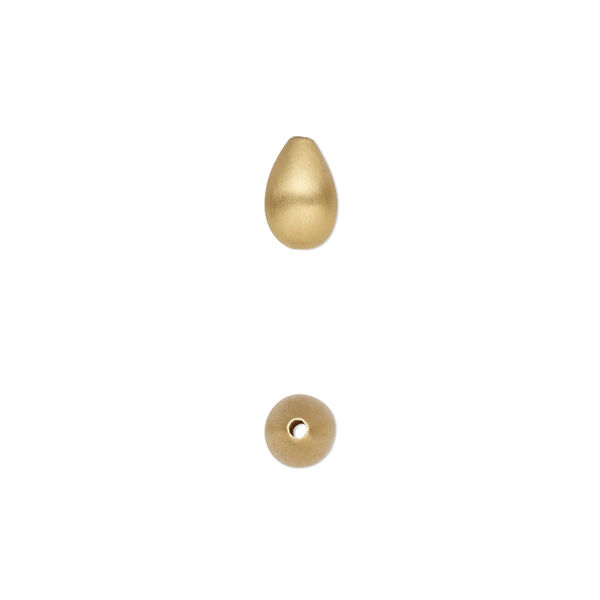 Bead, satin-finished gold-plated sterling silver, 8x5mm teardrop. Sold individually. image number 0