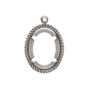 Drop, antique silver-plated brass, 24x19mm rope edge oval with 18x13mm oval setting. Sold per pkg of 10.