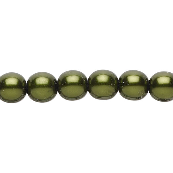 Bead, Czech pearl-coated glass druk, emerald green, 8mm round. Sold per 15-1/2" to 16" strand. image number 0