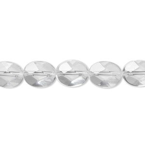 Quartz crystal 1pkg1, faceted flat oval bead natural 8 inch 10x8mm