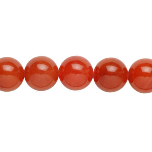 Quartz 1pkg1, round bead, 14 inch red-orange 9-11mm