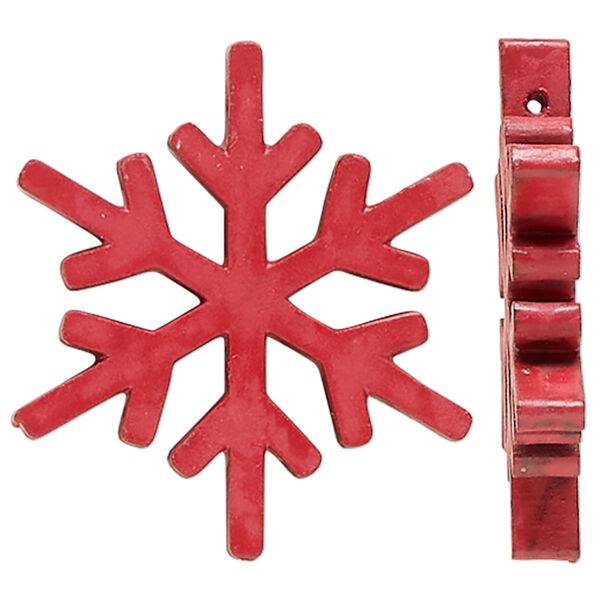 Focal, painted mango wood, red, 38x33mm side-drilled snowflake. Sold per pkg of 2. image number 0
