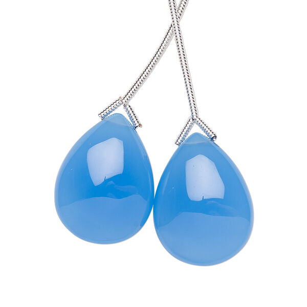 Bead, blue chalcedony (dyed), 20x15mm hand-cut top-drilled teardrop, B grade, Mohs hardness 6-1/2 to 7. Sold per pkg of 2 beads. image number 0