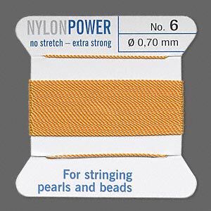 Thread, Griffin, nylon, amber yellow, size #6. Sold per 2-meter card (approximately 78 inches).