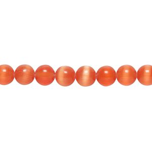 Bead, cat's eye glass (fiber optic glass), orange-red, 6mm round, quality grade. Sold per 15-1/2" to 16" strand.