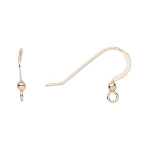 Ear wire fishhook 1pkg4 rose gold-plated sterling silver, 15mm flat / 2.5mm ball / open loop, 21 gauge 2 pair