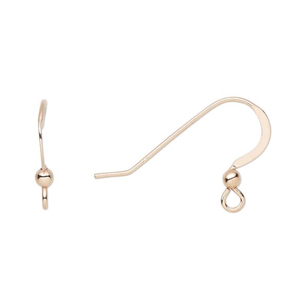 Ear wire fishhook 1pkg4 rose gold-plated sterling silver, 15mm flat / 2.5mm ball / open loop, 21 gauge 2 pair image number 0