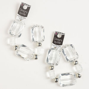 Bead 1pkg2, acrylic and CCB, silver, 43x32mm faceted rectangle / 22x16.5mm faceted barrel / 15x10mm rondelle, 8 inches.