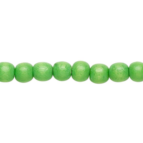 Bead 1pkg1, Taiwanese cheesewood (dyed / waxed), kelly green, 5-6mm round, 15-1/2 to 16 inches. image number 0