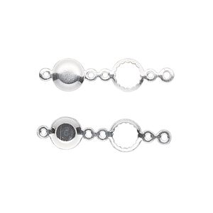 Link, sterling silver, 6mm round fold-over bezel setting. Sold per pkg of 4.