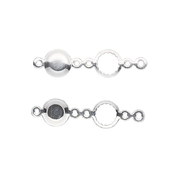 Link, sterling silver, 6mm round fold-over bezel setting. Sold per pkg of 4. image number 0