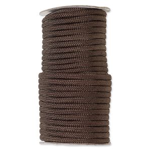 Cord, nylon, dark brown, 5mm braided. Sold per 60-foot spool.