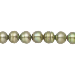 Freshwater pearl 1pkg1, semi-round, 15.5-16 inch dark yellow-green 7-8mm cultured