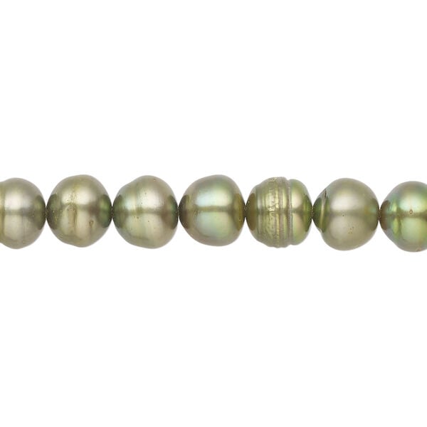 Freshwater pearl 1pkg1, semi-round, 15.5-16 inch dark yellow-green 7-8mm cultured image number 0