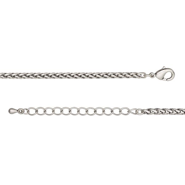 Chain, antique silver-plated brass, 3.2mm ponytail, 36 inches with 2-inch extender chain and lobster claw clasp. Sold individually. image number 0