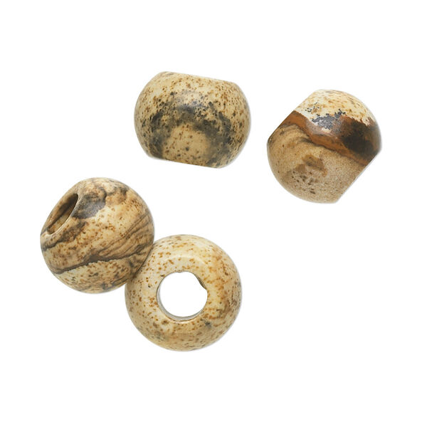 Bead, Dione®, picture jasper (natural), 12x9mm hand-cut rondelle, B grade, Mohs hardness 6-1/2 to 7. Sold per pkg of 4. image number 0