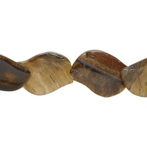 Tigereye 1pkg1, lentil-drilled curved leaf bead natural, 15 inch 18x11mm-19x12mm