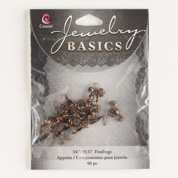 Bead tip, antique copper-finished steel, 8x3.5mm bottom clamp-on with open loop. Sold per pkg of 40. image number 0
