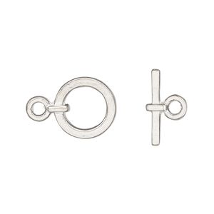 Clasp toggle 1pkg10 "pewter" (zinc alloy), 12.5mm round, silver-finished 1-strand