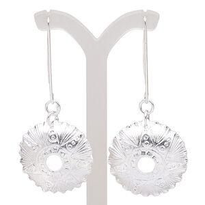 Earring, Hill Tribes, silver-plated copper, 2-3/4 inches with domed round and fancy design with ear wire. Sold per pair.