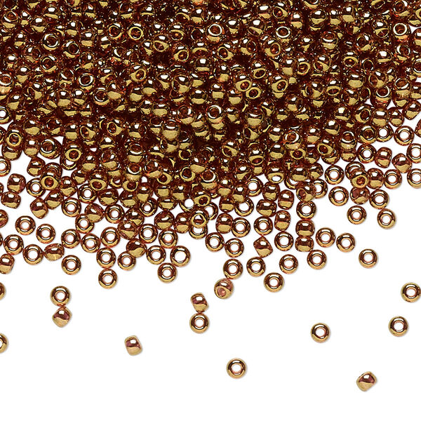 Seed bead, TOHO BEADS®, glass, pkg/7.5g, #11 round, translucent gold luster pink (TR-11-421). image number 0