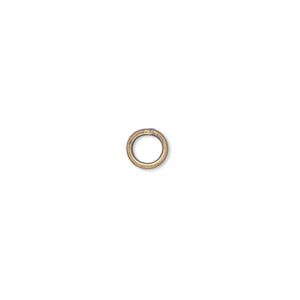 Jump ring, antique gold-plated brass, 6mm soldered round, 4.2mm inside diameter, 18 gauge. Sold per pkg of 100.