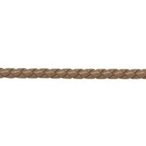 Bolo cord, leatherette, matte tan, 3mm braided round. Sold per 5-yard section.