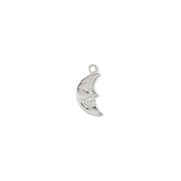 Charm, silver-plated brass, 10x6mm moon face. Sold per pkg of 50. image number 0