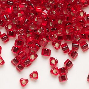 Seed bead, Miyuki, glass, silver-lined translucent dark red, (TR1809), #5 triangle. Sold per 250-gram pkg.