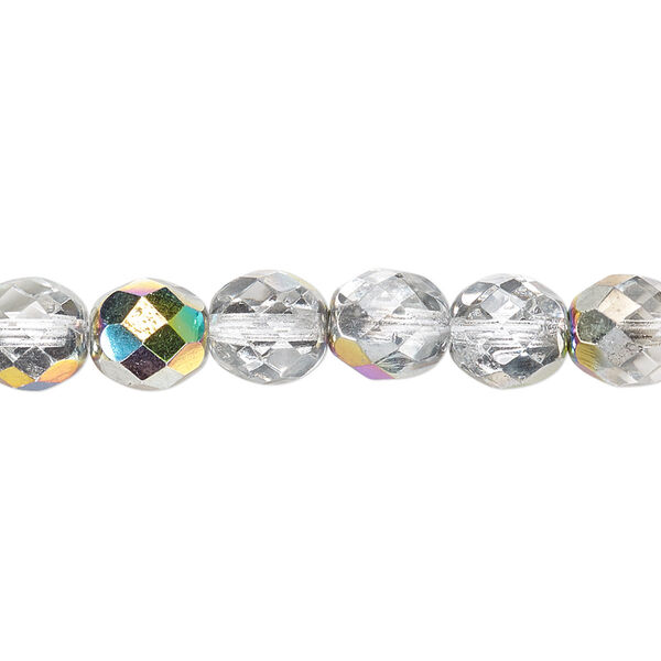 Bead, Czech fire-polished glass, clear vitrail, 8mm faceted round. Sold per 15-1/2" to 16" strand. image number 0
