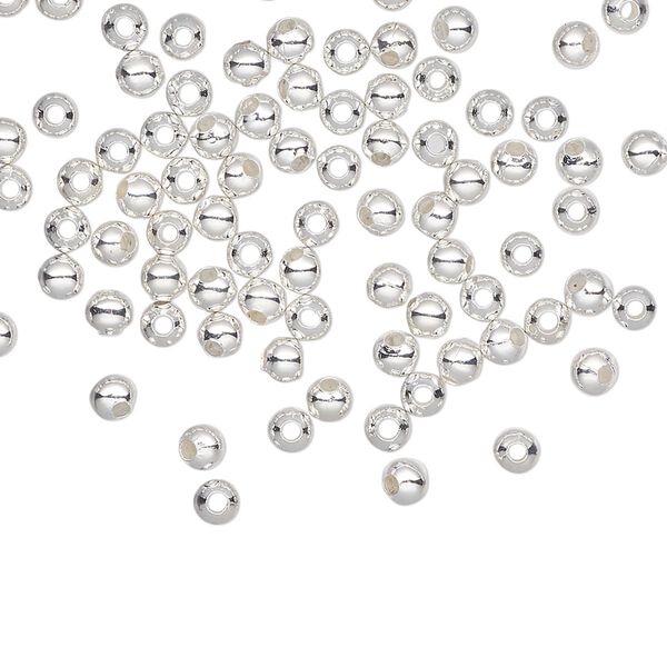 Bead, silver-plated steel, 3mm round. Sold per pkg of 100. image number 0