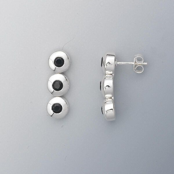 Earring, sterling silver and black onyx (dyed), 3mm faceted round, 23x7mm. Sold per pair. image number 0