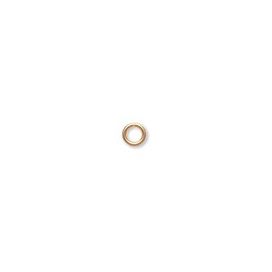 Jump ring, gold-plated brass, 4mm round, 2.6mm inside diameter, 22 gauge. Sold per pkg of 500.